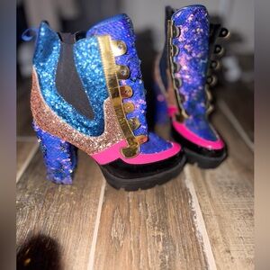 Cape Robbin Multicolor Glitter Platform Ankle Boots - Blue Pink Gold